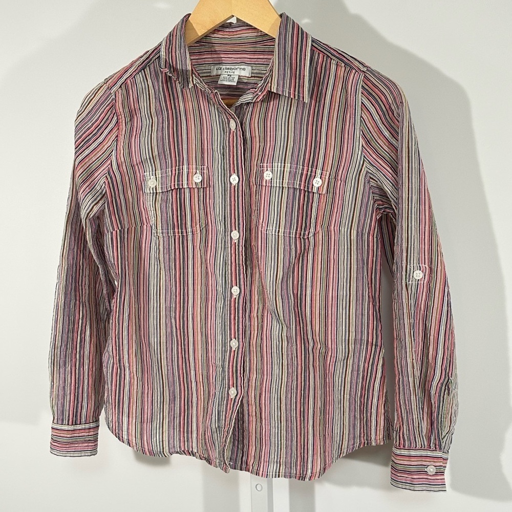 Liz Claiborne Multi-Stripe Button Shirt (Women’s S) rainbow